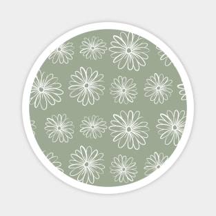 Green Sage Line Art Daisy Flowers Pattern Magnet